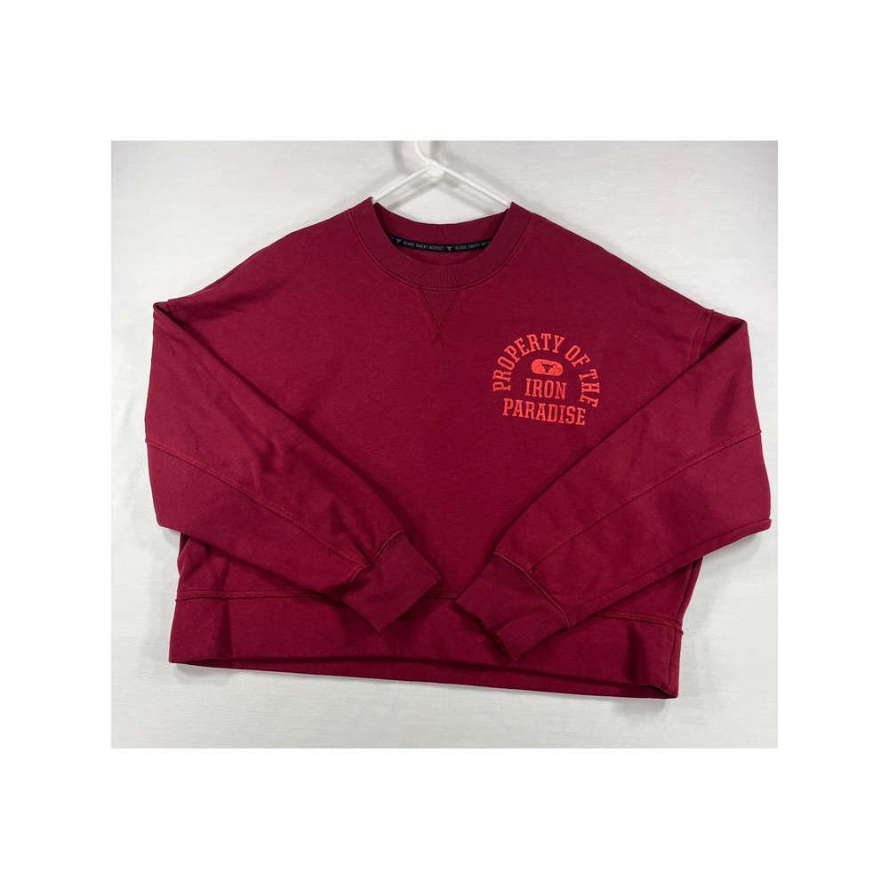 Under Armour Project Rock Iron Paradise Sweatshirt Maroon Red Loose Fit Large